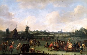 Schaatsers. Schilderij door Pieter Bout (1658-1702)