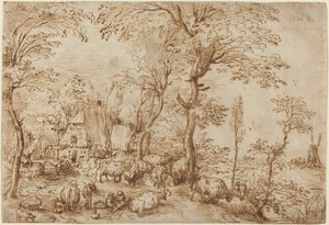 Boeren en Vee bij een Boerderij door Pieter Bruegel the Elder