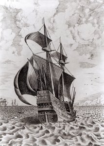 Schip, gegraveerd door Hieronymus Cock door Pieter Bruegel the Elder