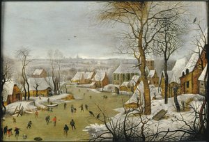 Winterlandschap met een vogelval en de vlucht naar Egypte door Pieter Brueghel the Younger