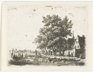 Trekschuit bij een klooster