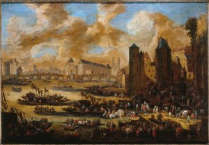Le Pont-Neuf, la Cité, la Tour et la Porte de Nesle, circa 1650 door Pieter Casteels