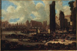 Le Pont-Neuf, la Cité, la Tour en de Porte de Nesle door Pieter Casteels