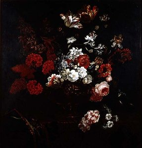 Stilleven van bloemen in een koperen vaas door Pieter Casteels