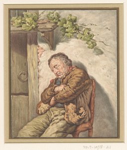 Lou de knecht van de bakker, voor het huis ingeslapen in het zonlicht door Pieter Christoffel Wonder