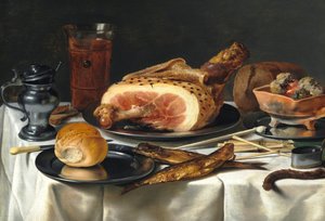 Stilleven met ham door Pieter Claesz