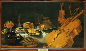 Stilleven met muziekinstrumenten door Pieter Claesz