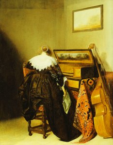 Een zittende dame van achteren gezien voor een virginaal door Pieter Codde