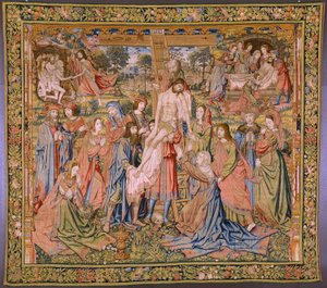 Vlaamse wandtapijt. Serie De passie van Christus: Kruisafneming. Manufacture Pieter van Aelst. Cartonist Jan van Roome. Ca 1507-1520