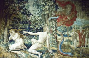 Florence. Adam en Eva na de Zondeval, Brussels Wandtapijt door Pieter Coecke van Aelst