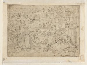 Recto- De Maand April (Figuren in een park bij een kasteel); Verso- Jeugd uit De Drie Leeftijden van de Mens door Pieter Coecke van Aelst