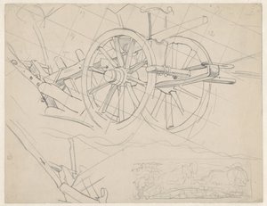 Studie van ploeg en van een man met ploeg en dubbel span paarden door Pieter Dupont