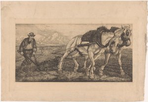Twee ploegende paarden door Pieter Dupont