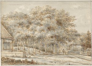 Bosweg met twee huizen door Pieter Ernst Hendrik Praetorius