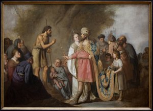 Sint Johannes de Doper predikend voor Herodes. Schilderij door Pieter Fransz de Grebber.