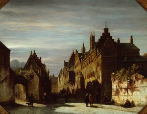Een Nederlandse Straatscène met Soldaten door Pieter Gerard Vertin