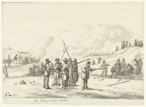 Kampement van burgers in duinen van Noord-Holland, 19 januari 1814 door Pieter Gerardus van Os (signed by artist)