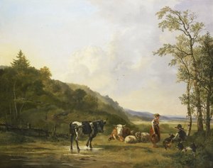 Landschap met herders en vee
