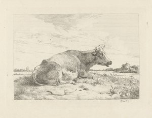 Liggende koe met distel door Pieter Gerardus van Os