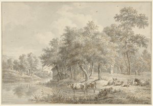 Rivierlandschap met vee door Pieter Gerardus van Os