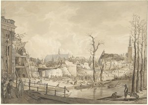 Ruïnes op de noordzijde van het Steenschuur na de Buskruitramp te Leiden, 12 januari 1807