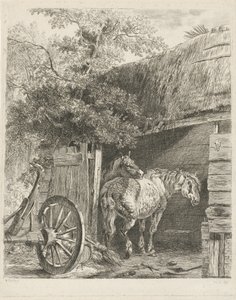 Twee paarden in een boerenschuur door Pieter Gerardus van Os