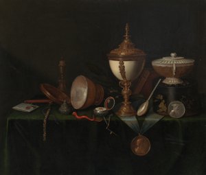 Stilleven met Struisvogeleibeker en de Whitfield-erfstukken
