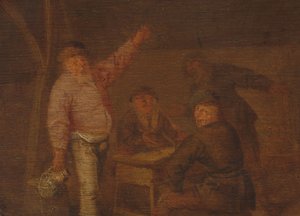 Boeren Drinkend in een Schuur door Pieter Hermansz. Verelst