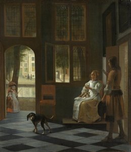 Een Vrouw die een Jonge Man met een Brief Begeleidt