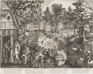 De Visitatie in een bosrijk landschap door Pieter II de Jode