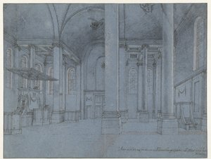 Zicht op het interieur van de Nieuwe Kerk, Haarlem, gezien vanaf het oostelijke uiteinde van het noordelijke schip naar het westen door Pieter Jansz Saenredam