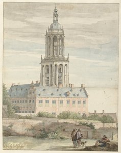 Gezicht op het paleis van Frederik V, keurvorst van de Palts, en de Sint-Cunerakerk, Rhenen door Pieter Jansz Saenredam