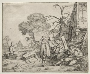 Landschap met soldaten