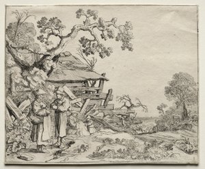 Landschap met twee boeren die praten door Pieter Molyn