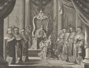 Plaat 8: Keizer Maximiliaan II verleent een kroon aan het wapen van Amsterdam, uit Cas..., 1638