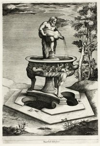 Fontein met Silenus in de tuin van het Cesi-paleis bij Rome door Pieter Perret
