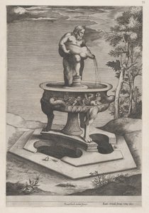Speculum Romanae Magnificentiae: Een Fontein en Bekken door Pieter Perret