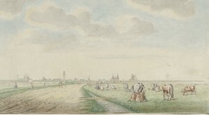 Gezicht op Kampen van de landzijde door Pieter Remmers