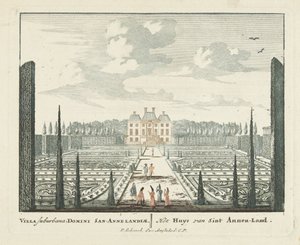 Gezicht op landhuis Clingendael te Den Haag Uitgeleesene Gesichte van het Wijdvermaarde Loo als andere vorstelijke Huisen Admirandorum quadruplex spectaculum