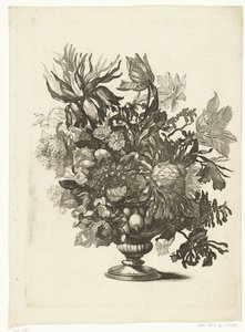 Glazen vaas met bloemen Vazen met bloemboeketten door Pieter Schenk (I)