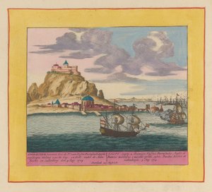 Verovering van Gibraltar door een Engels-Nederlandse vloot, 1704 door Pieter Schenk (I)