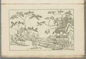 Twee Chinese mannen in een landschap (Nieuwe geinventeerde Sineesen) door Pieter Schenk (II)