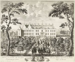 Aankomst van Willem III bij het jachthuis, Hof te Dieren, 1691
