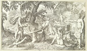 Mercurius draagt Bacchus over aan de nimfen van de berg Nysa door Pieter Serwouters