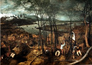 Bewolkte dag. Schilderij door Pieter Bruegel de Oude