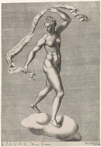 Diana als Luna op een wolk door Pieter Valck