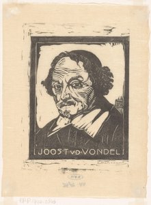Portret van Joost van den Vondel door Pieter Willem van Baarsel (signed by artist)