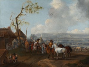 Kampeertafereel (olieverf op doek) door Pieter Wouwermans or Wouwerman