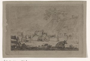 Boerenerf met koeien door Pieter de Goeje