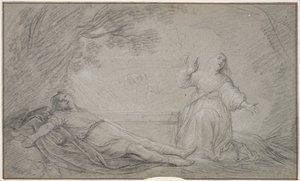 Deens: Een mythologische scène met een vrouw die rouwt om de dood van een jonge man door Pieter de Grebber